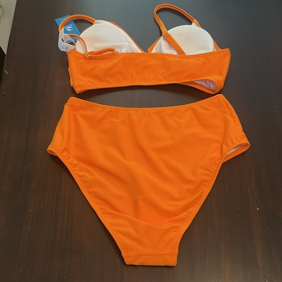 CUPSHE Twist High Waisted V Neck Spaghetti Straps Orange Bikini Swimsuit Size S - Picture 5 of 13